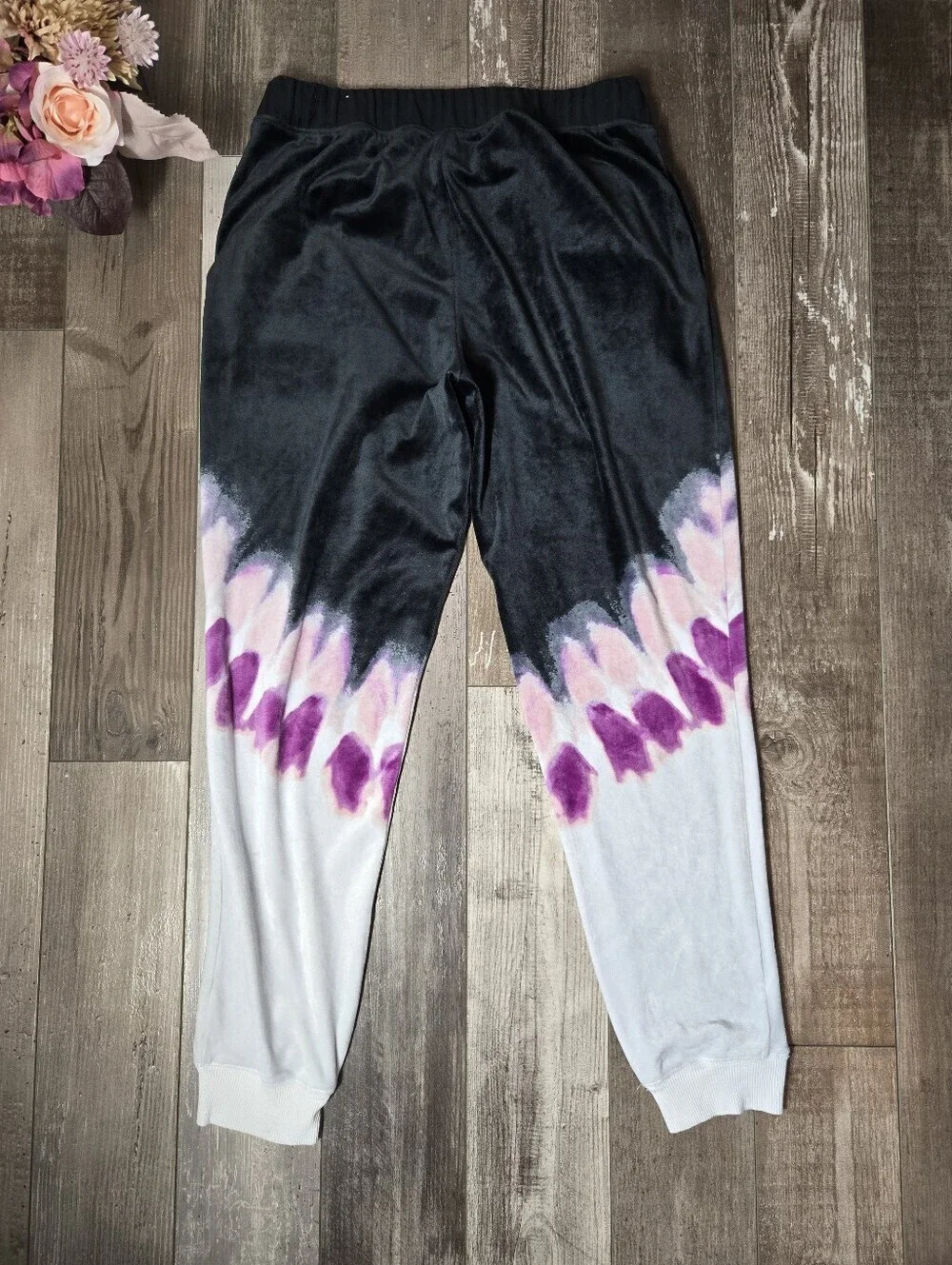 Justice Girls' Black & Purple Tie-Dye Velour Joggers Size Large 12/14 EUC